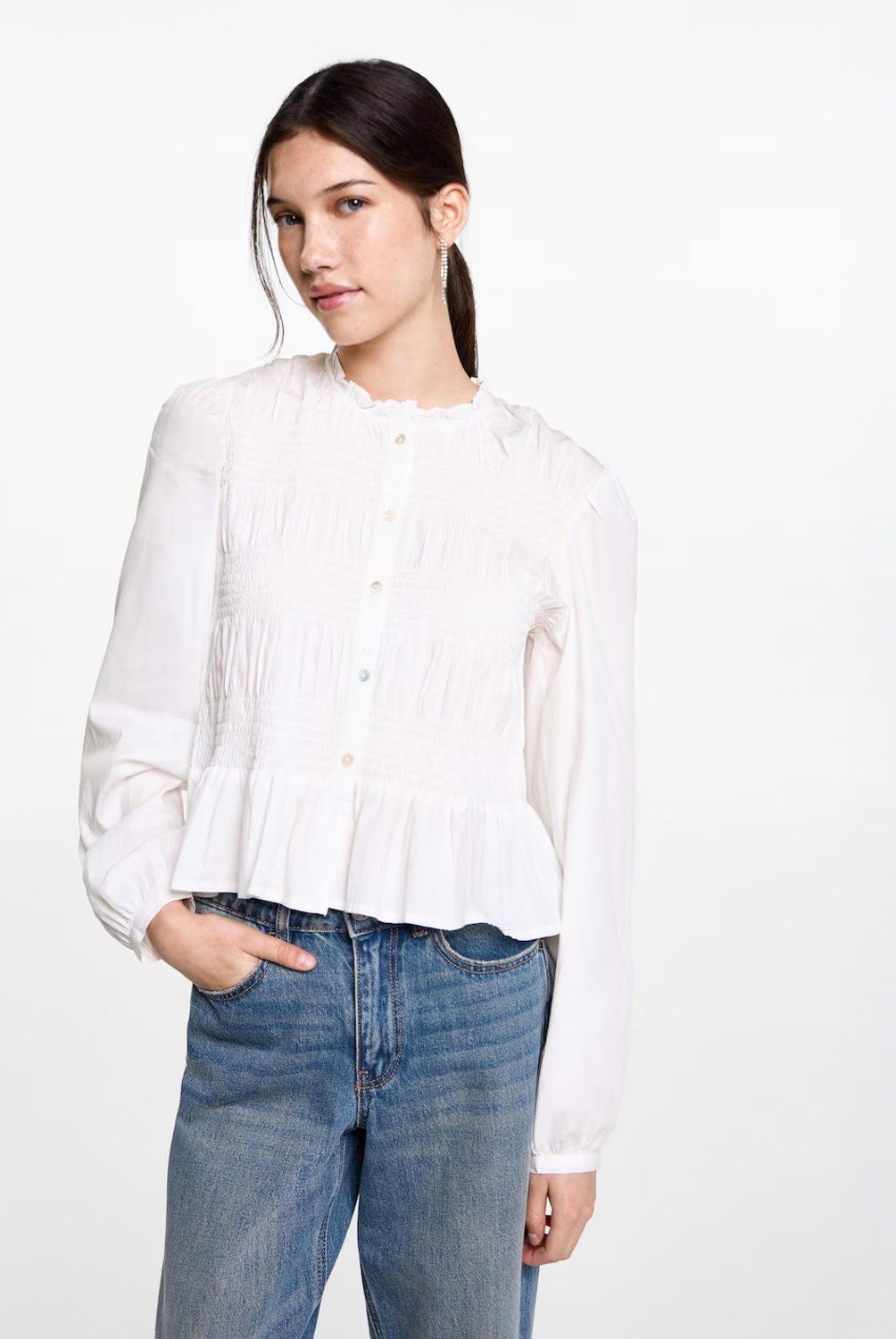 MANGO TEEN - Blusa Fruncida Volante Mujer Mango Teen