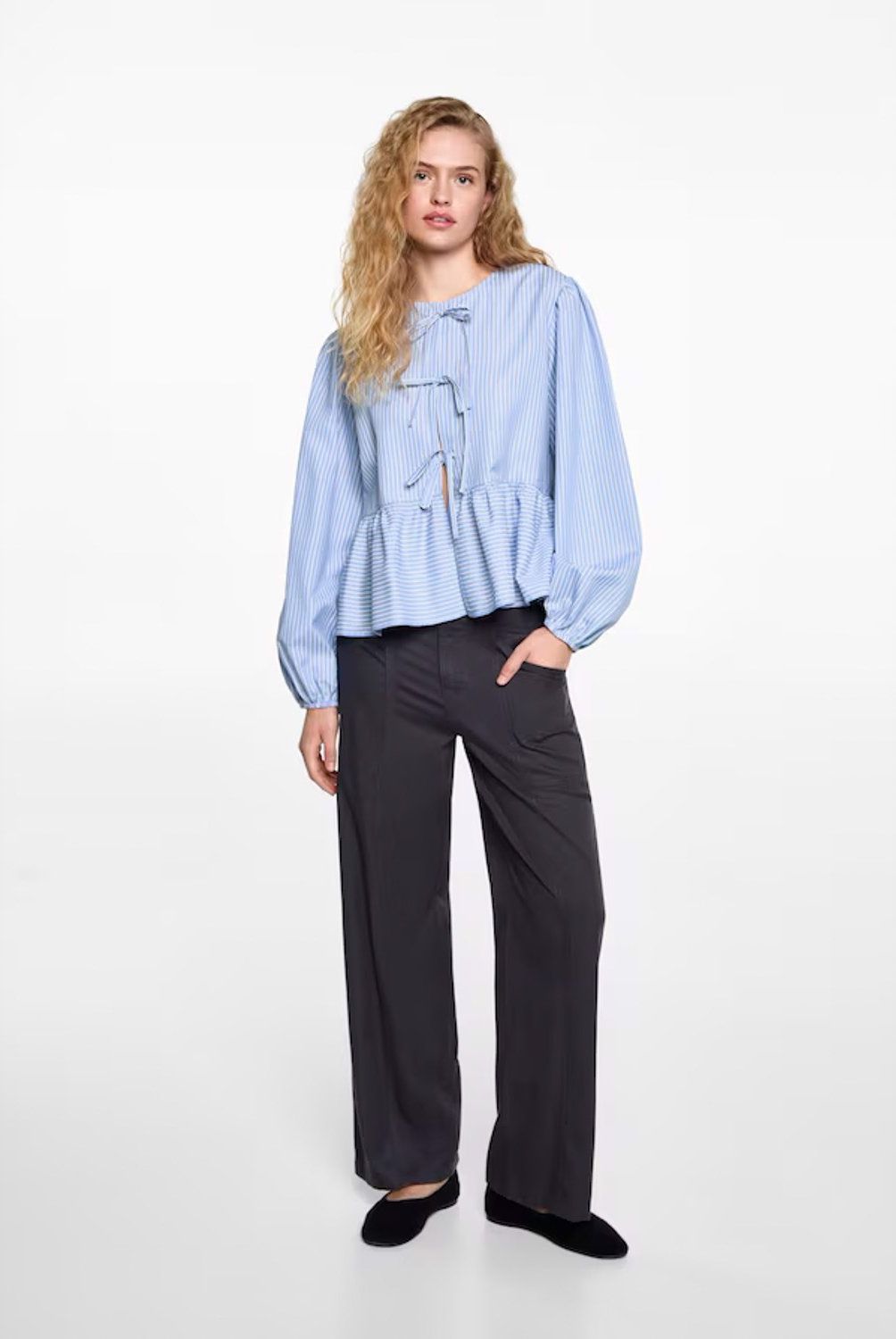 MANGO TEEN - Camisa Rayas Lazos Mujer Mango Teen