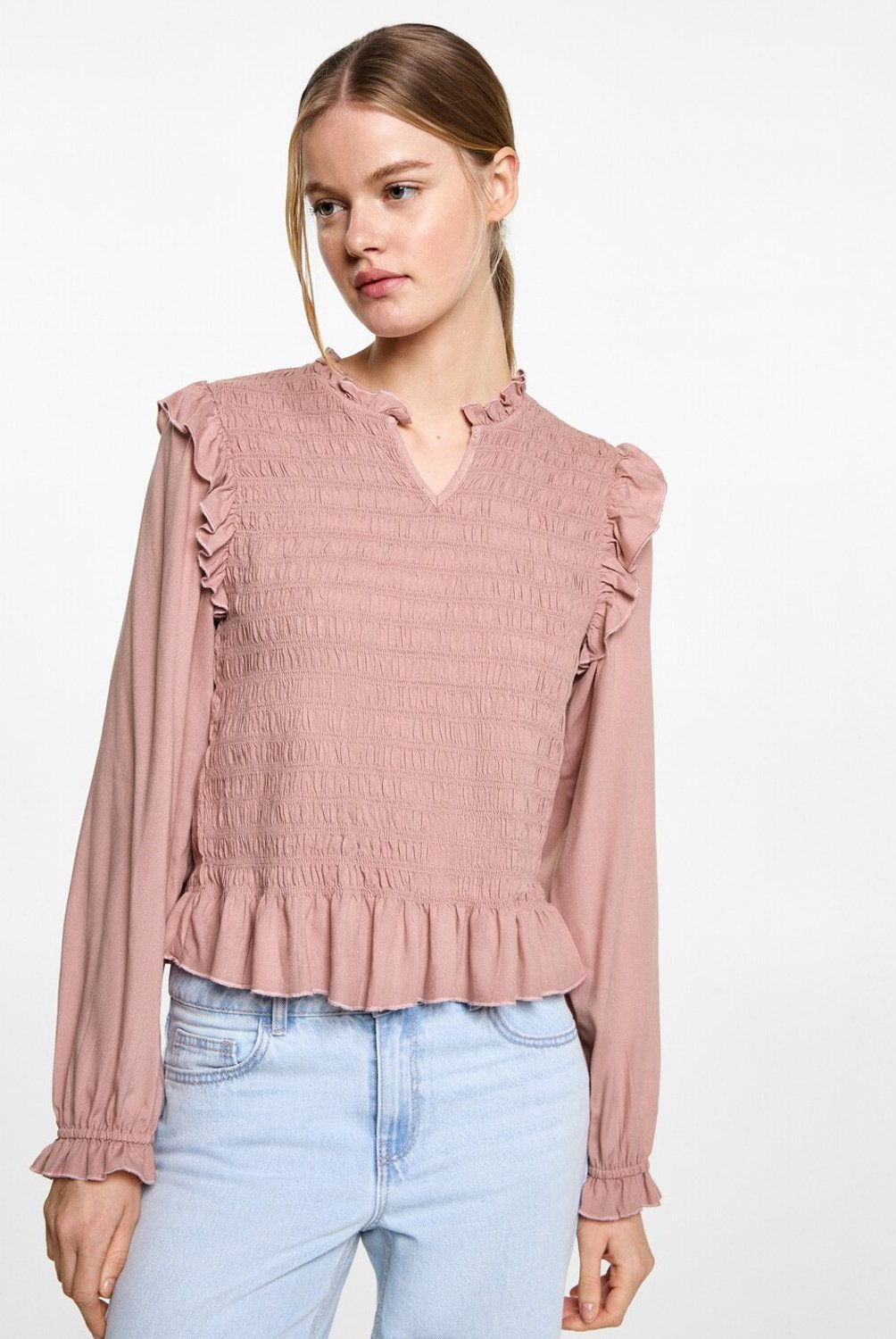 MANGO TEEN - Blusa Bordada Volantes Mujer Mango Teen