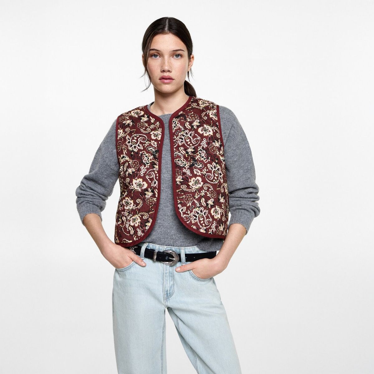 MANGO TEEN - Chaleco Crop Estampado Mujer Mango Teen