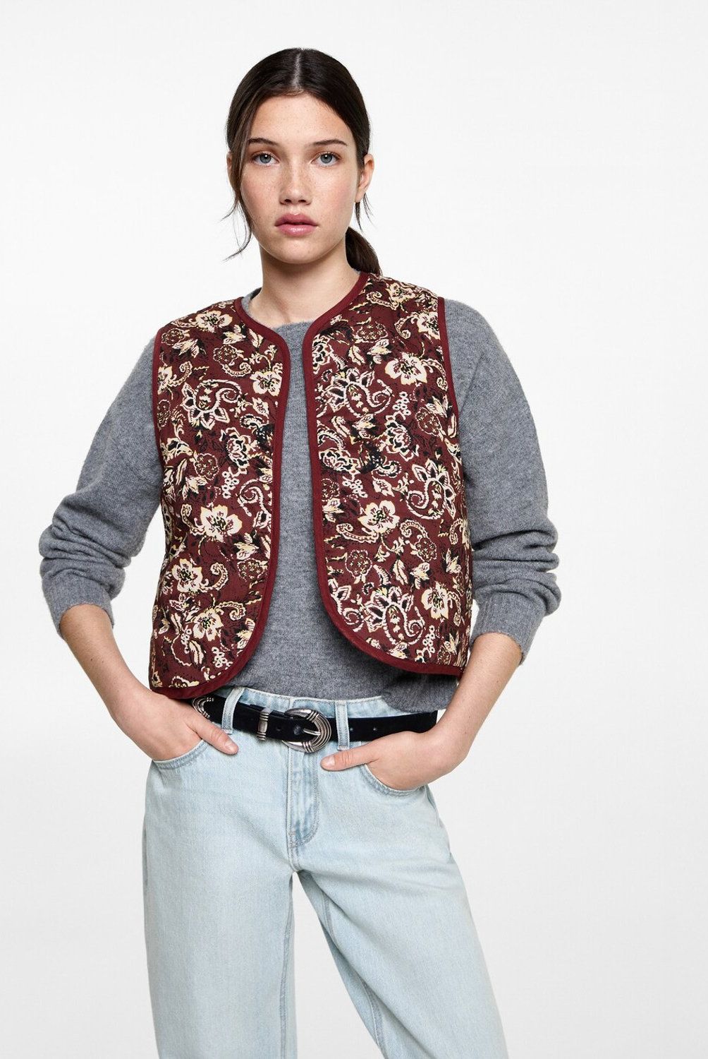 MANGO TEEN - Chaleco Crop Estampado Mujer Mango Teen