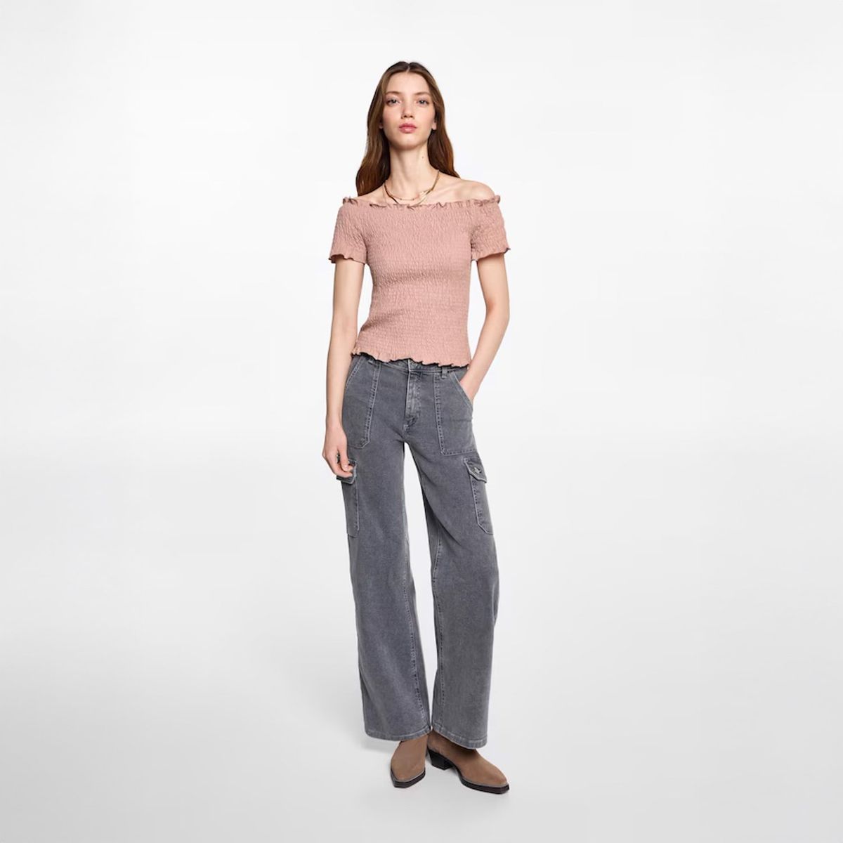 MANGO TEEN - Top Hombros Descubiertos Drapeado Mujer Mango Teen