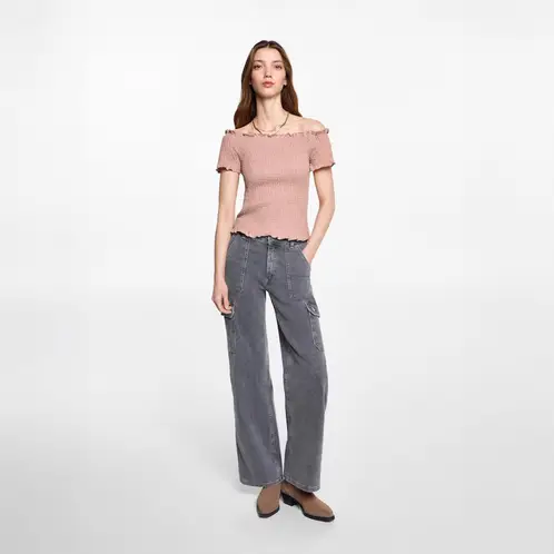 MANGO TEEN - Top Hombros Descubiertos Drapeado Mujer