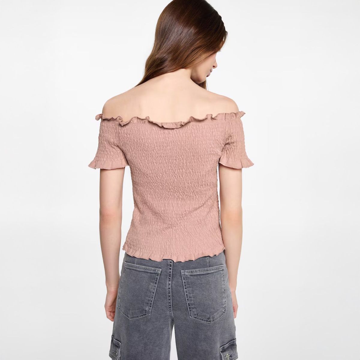 MANGO TEEN - Top Hombros Descubiertos Drapeado Mujer Mango Teen