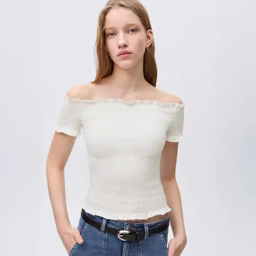 MANGO TEEN - Top Hombros Descubiertos Drapeado Mujer