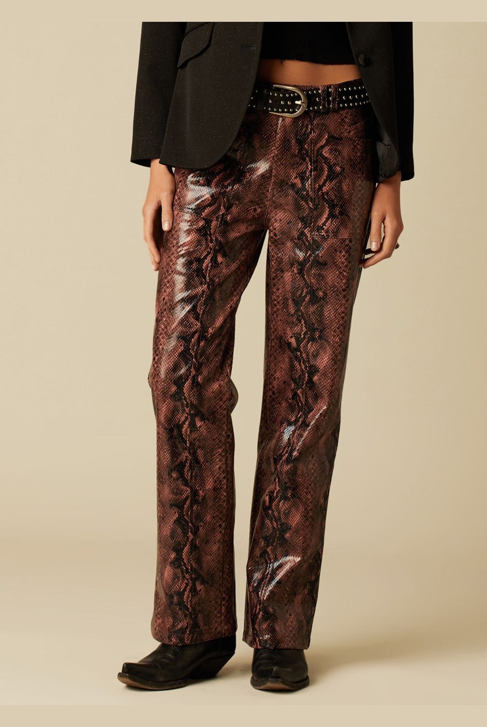 NICOLI - Pantalón Estampado Animal Café Mujer Nicoli