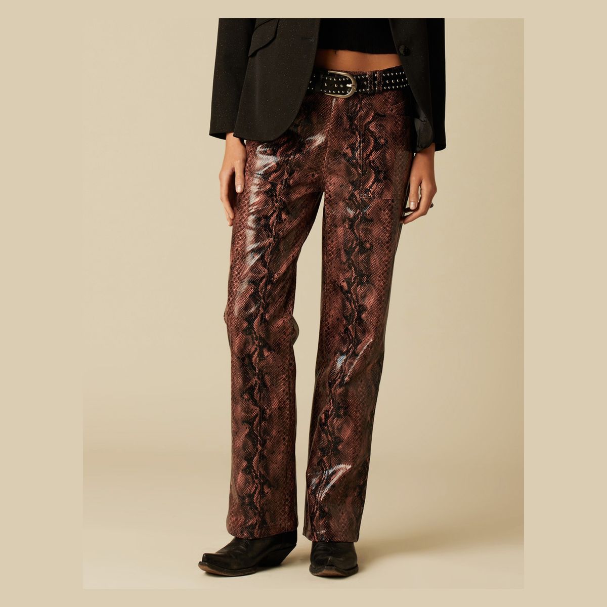 NICOLI - Pantalón Estampado Animal Café Mujer Nicoli