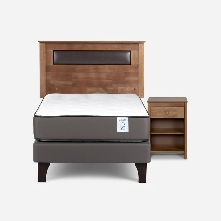Cama Europea New Style 2 Plus Plus 1 Plaza x 2.00 mt + Respaldo + 1 Velador