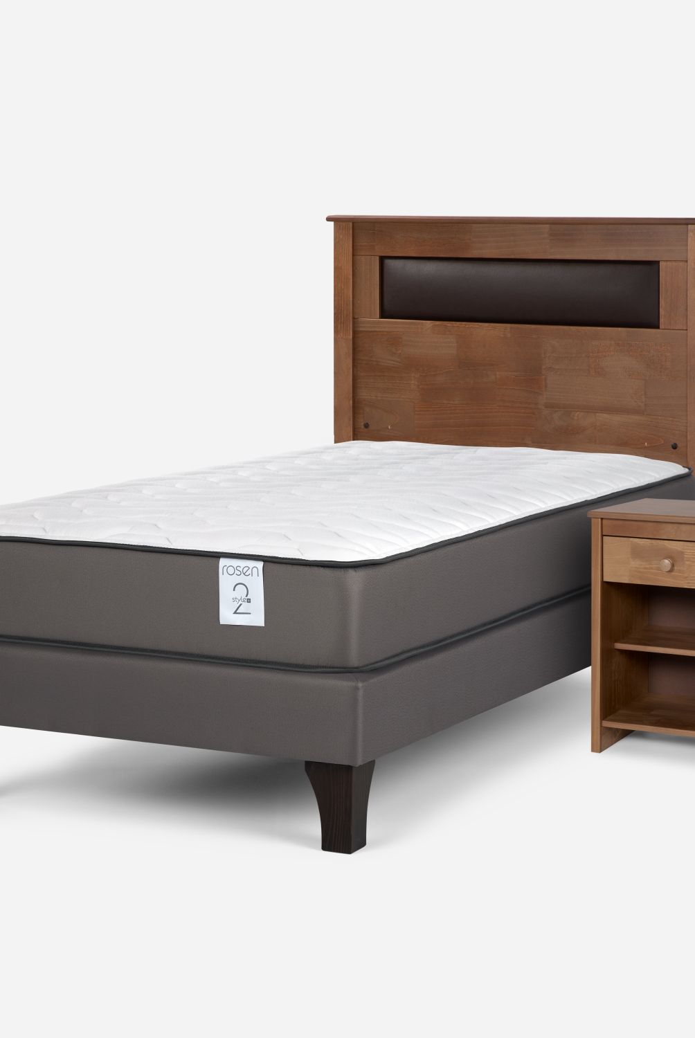 ROSEN - Cama Europea New Style 2 Plus 1 Plaza + Respaldo + 1 Velador Rosen