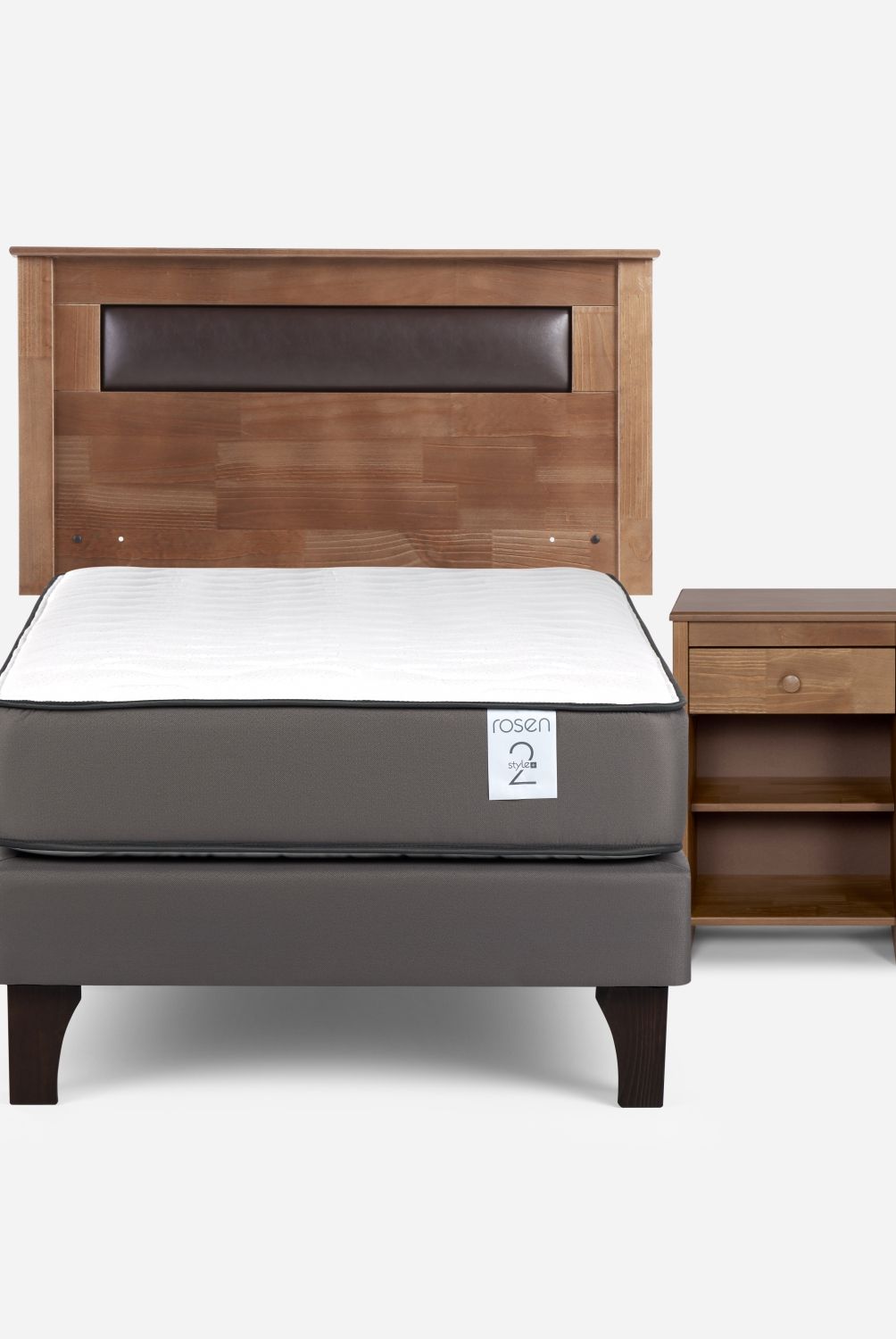 ROSEN - Cama Europea New Style 2 Plus 1 Plaza + Respaldo + 1 Velador Rosen