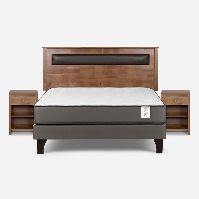 Cama Europea New Style 2 Plus Plus 2 Plazas x 2.00 mt Base Normal + Respaldo + 2 Veladores