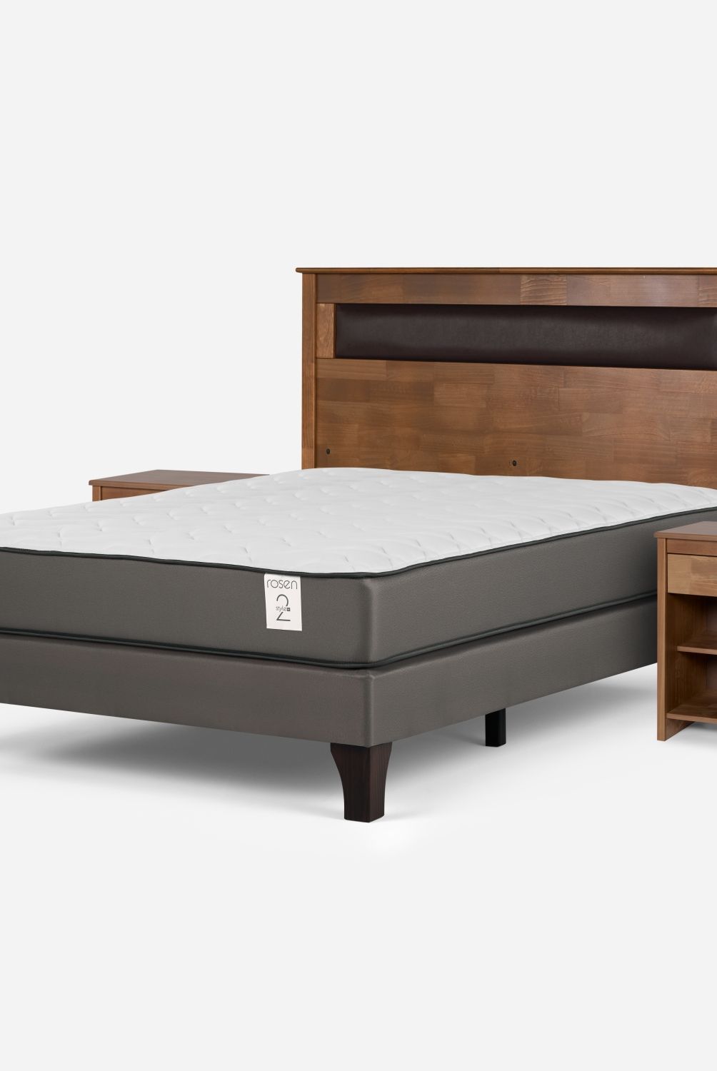 ROSEN - Cama Europea New Style 2 Plus 2 Plazas + Respaldo + 2 Veladores Rosen