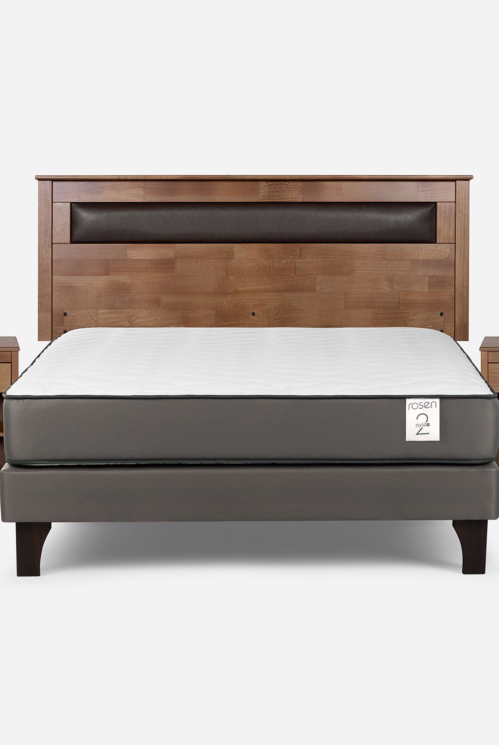 ROSEN - Cama Europea New Style 2 Plus 2 Plazas + Respaldo + 2 Veladores Rosen
