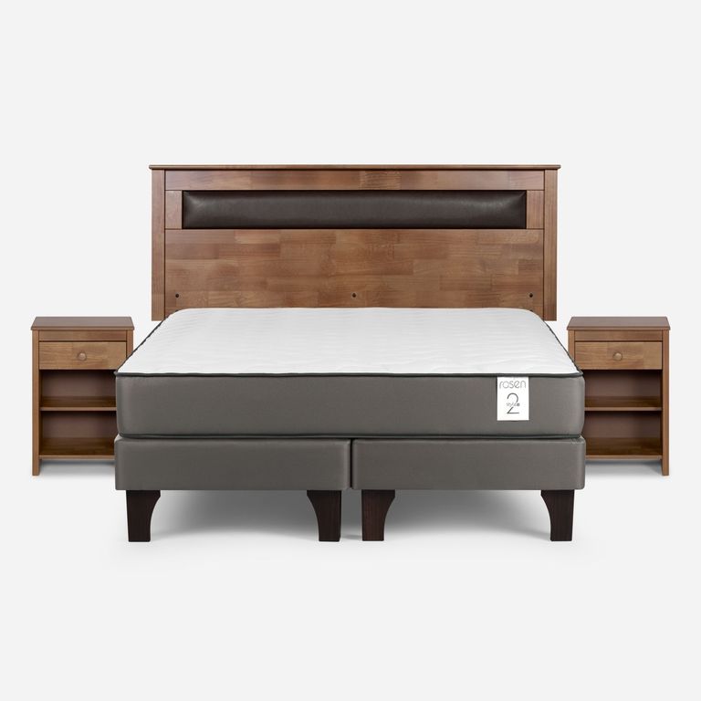 Cama Europea New Style 2 Plus Plus 2 Plazas x 2.00 mt Base Dividida + Respaldo + 2 Veladores