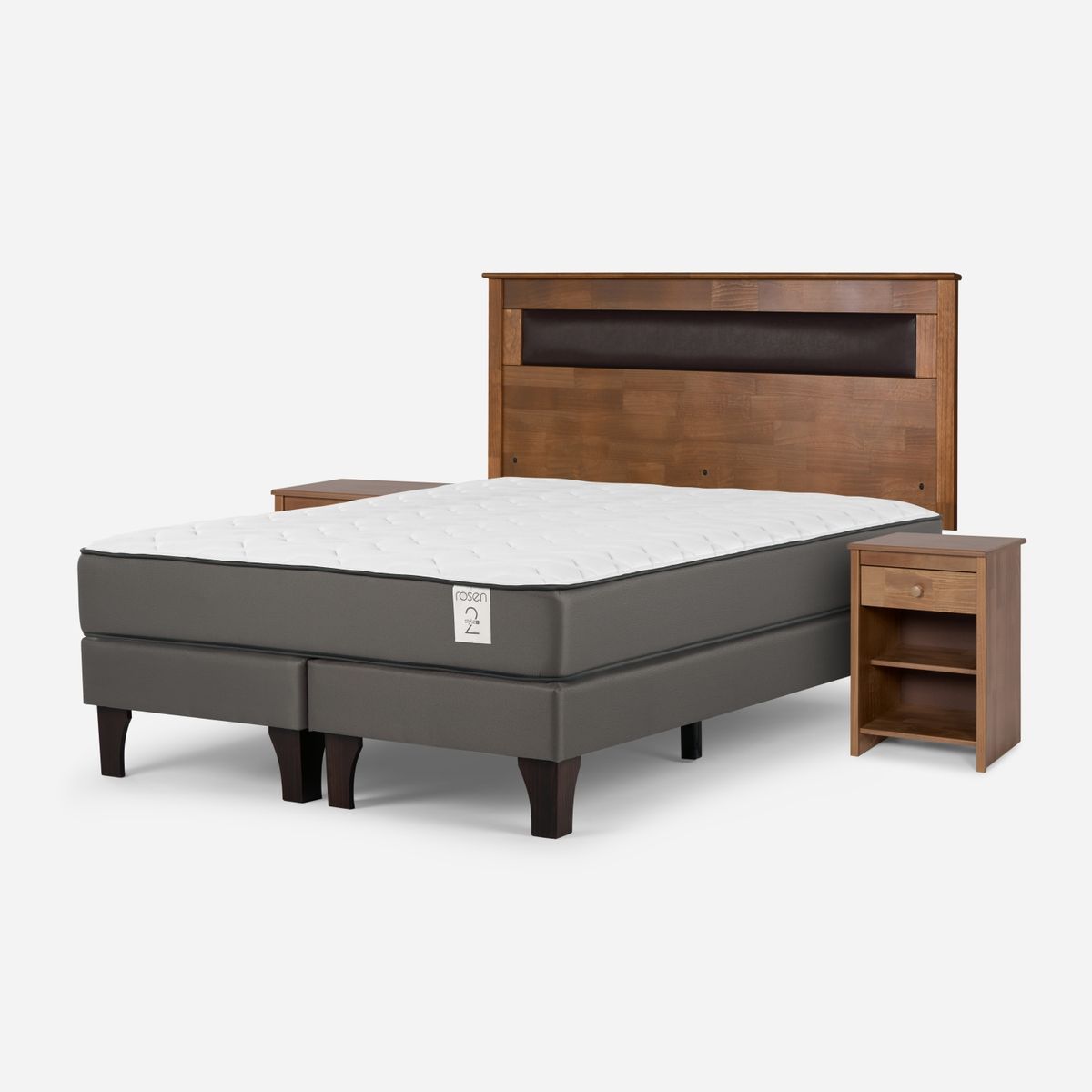 ROSEN - Cama Europea New Style 2 Plus 2 Plazas + Respaldo + 2 Veladores Rosen