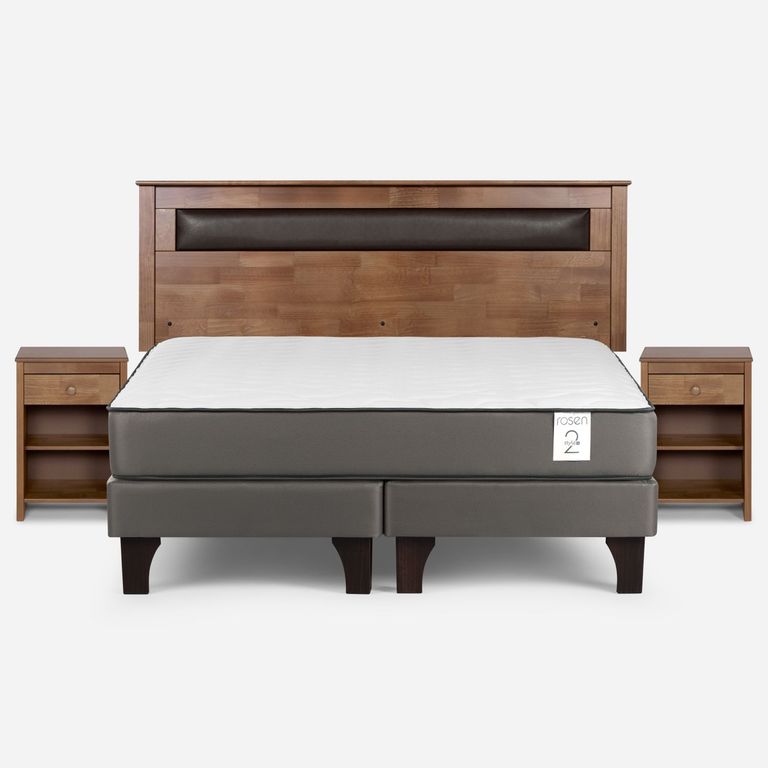 Cama Europea New Style 2 Plus Plus King x 2.00 mt Base Dividida + Respaldo + 2 Veladores