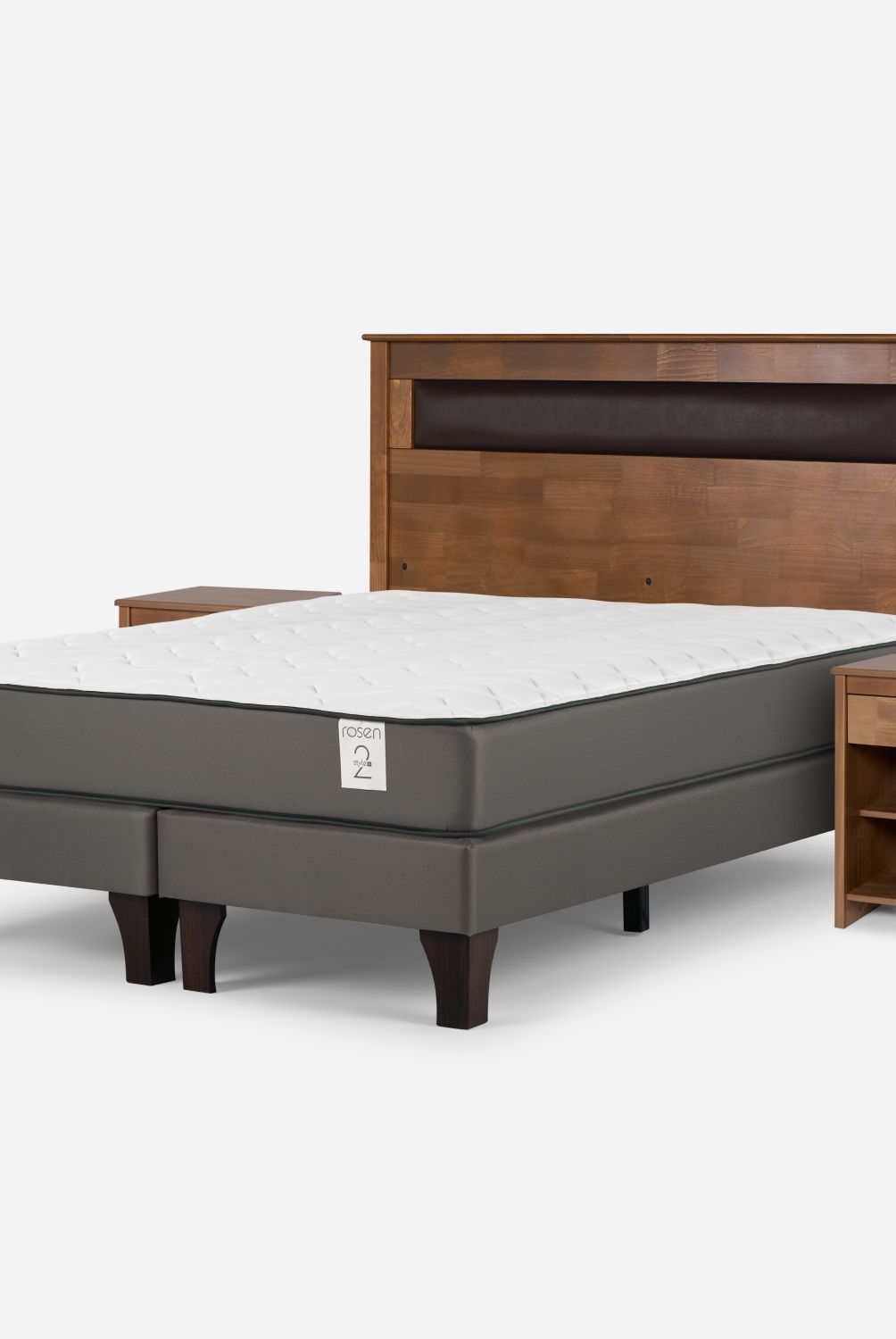ROSEN - Cama Europea New Style 2 Plus King + Respaldo + 2 Veladores Rosen