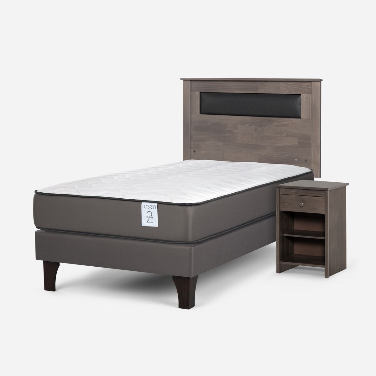 ROSEN - Cama Europea New Style 2 Plus 1 Plaza + Respaldo + 1 Velador Rosen