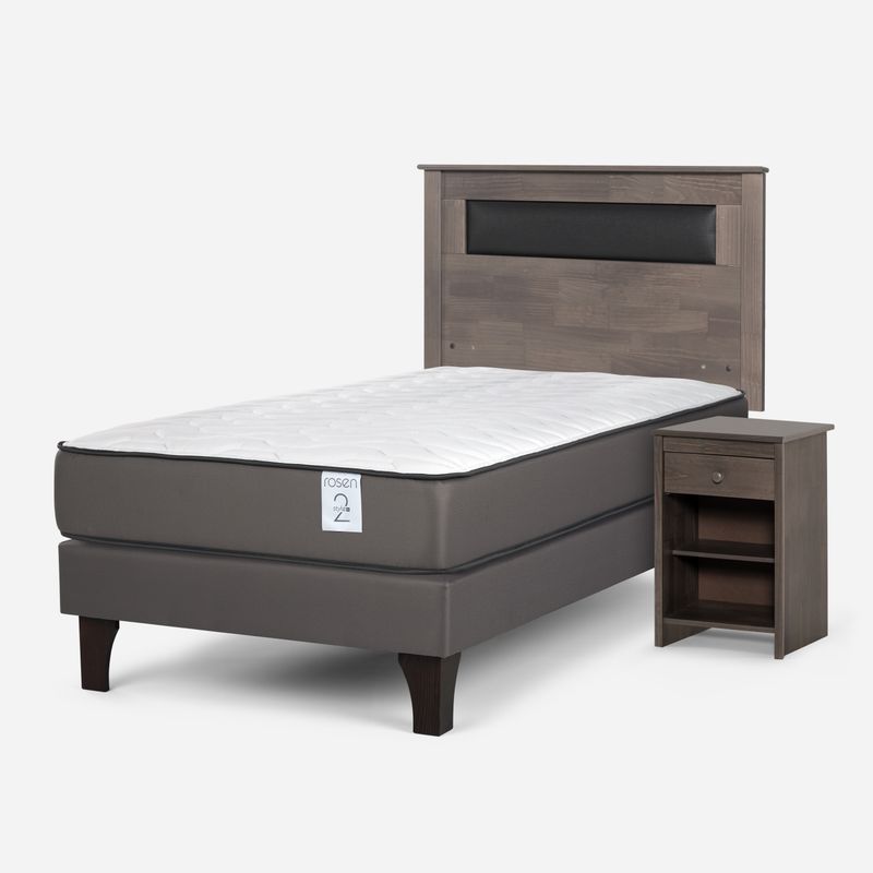 ROSEN - Cama Europea New Style 2 Plus 1.5 Plazas + Respaldo + 1 Velador Rosen
