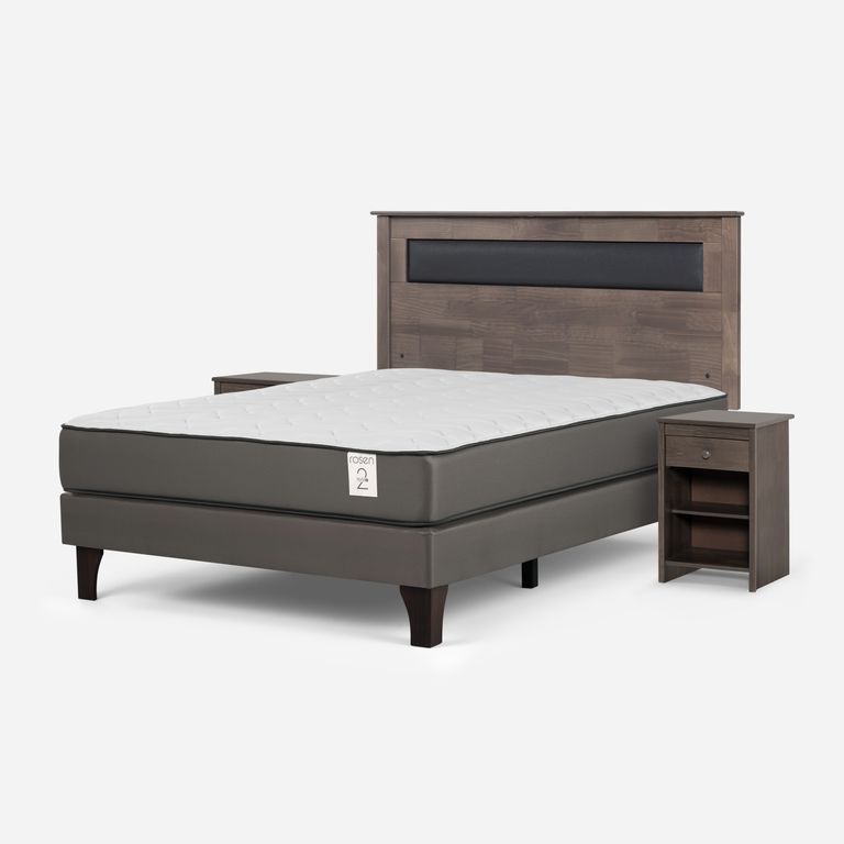 Cama Europea New Style 2 Plus Plus 2 Plazas x 2.00 mt Base Normal + Respaldo + 2 Veladores