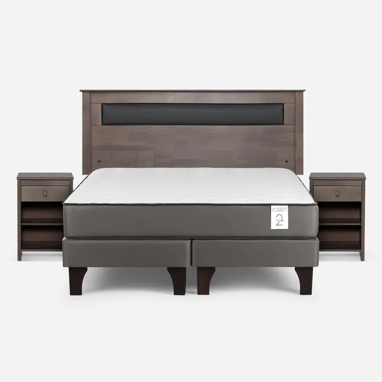 Cama Europea New Style 2 Plus Plus 2 Plazas x 2.00 mt Base Dividida + Respaldo + 2 Veladores