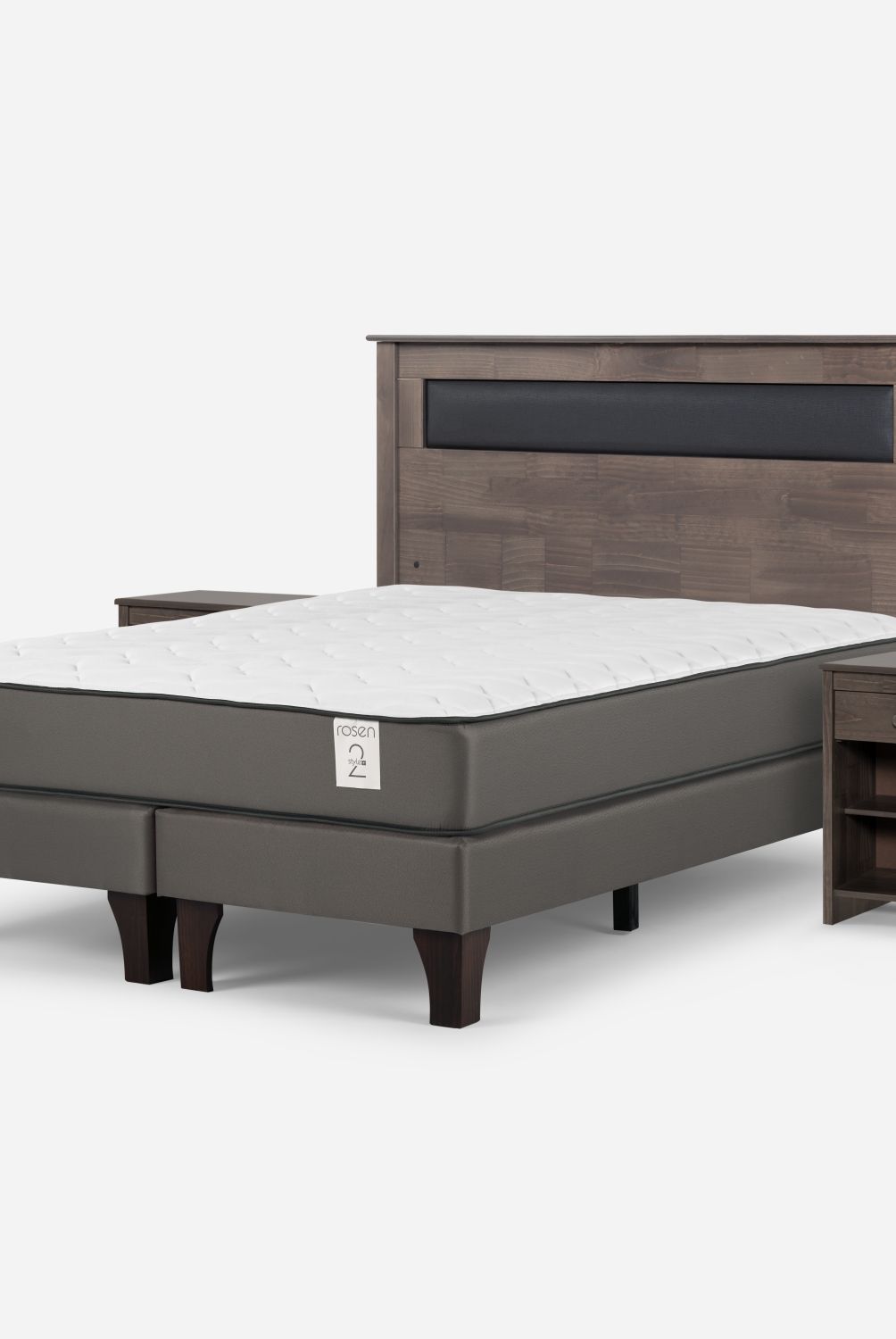 ROSEN - Cama Europea New Style 2 Plus 2 Plazas + Respaldo + 2 Veladores Rosen