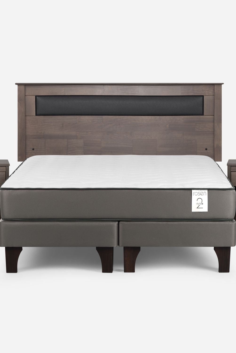 ROSEN - Cama Europea New Style 2 Plus 2 Plazas + Respaldo + 2 Veladores Rosen