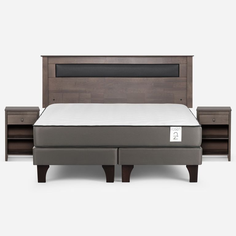Cama Europea New Style 2 Plus Plus King x 2.00 mt Base Dividida + Respaldo + 2 Veladores