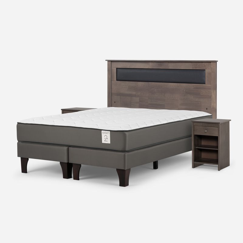 ROSEN - Cama Europea New Style 2 Plus King + Respaldo + 2 Veladores Rosen