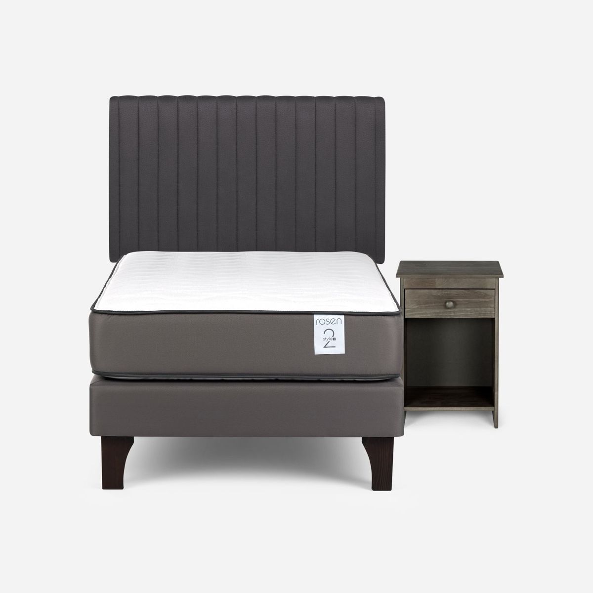 ROSEN - Cama Europea New Style 2 Plus 1 Plaza x 2.00 mt  + Respaldo + 1 Velador Rosen