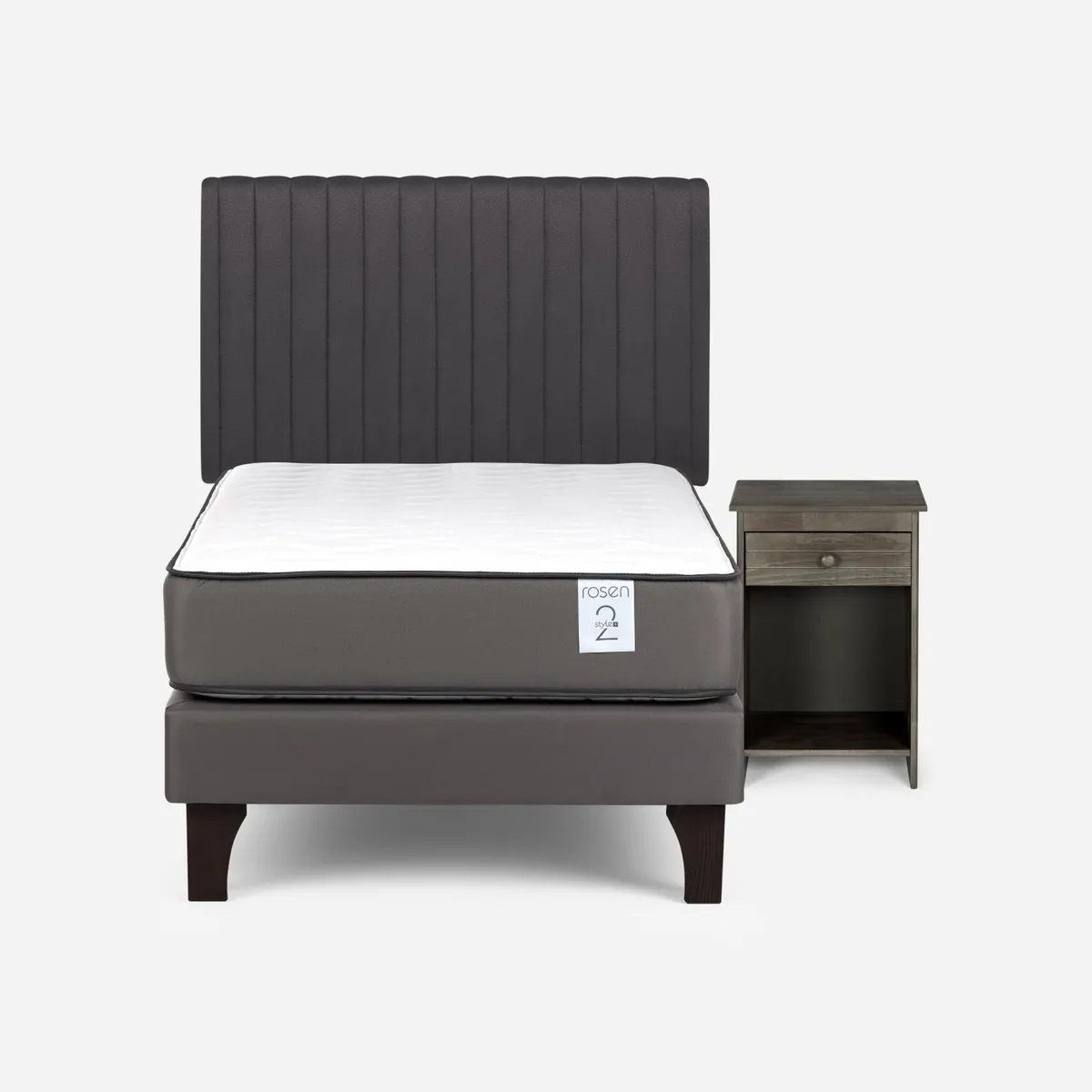 ROSEN - Cama Europea New Style 2 Plus 1 Plaza x 2.00 mt  + Respaldo + 1 Velador Rosen