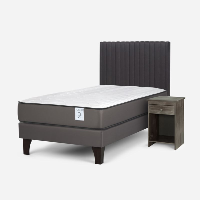ROSEN - Cama Europea New Style 2 Plus 1 Plaza + Respaldo + 1 Velador Rosen