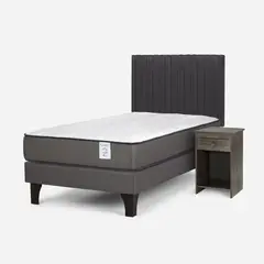 ROSEN - Cama Europea New Style 2 Plus 1 Plaza + Respaldo + 1 Velador