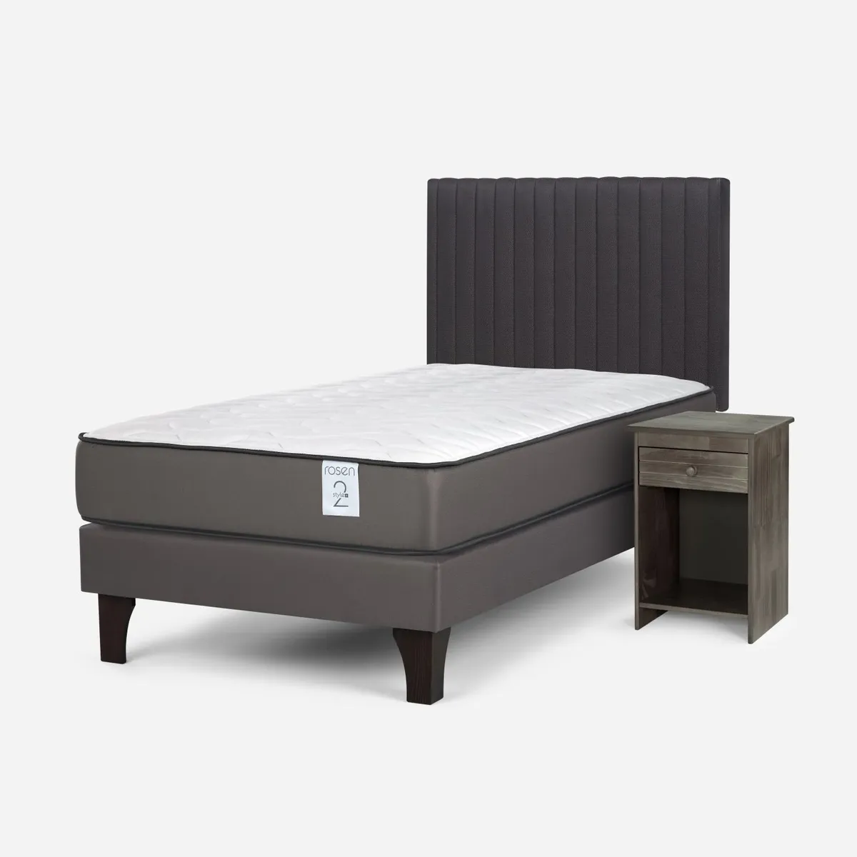 ROSEN - Cama Europea New Style 2 Plus 1 Plaza x 2.00 mt  + Respaldo + 1 Velador Rosen