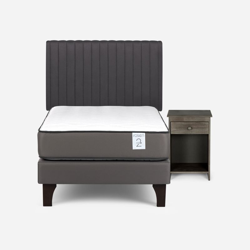 ROSEN - Cama Europea New Style 2 Plus 1.5 Plazas + Respaldo + 1 Velador Rosen