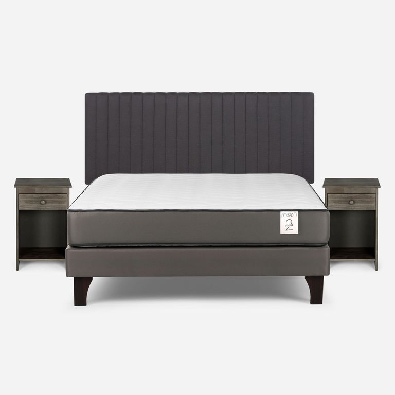 Cama Europea New Style 2 Plus Plus 2 Plazas x 2.00 mt Base Normal + Respaldo + 2 Veladores