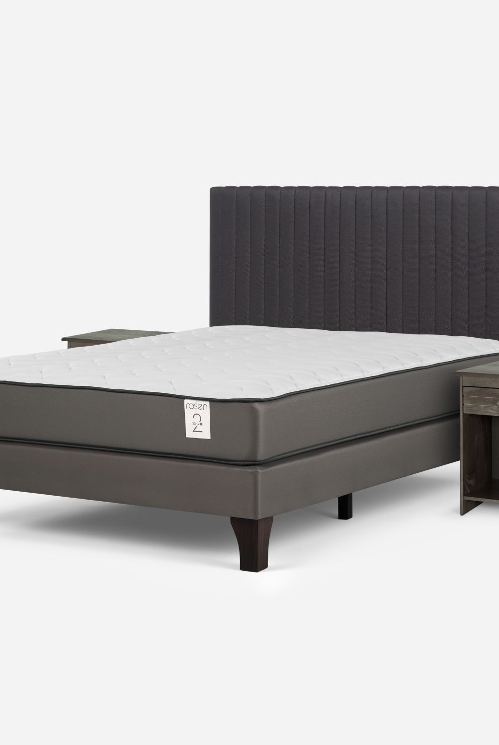 ROSEN - Cama Europea New Style 2 Plus 2 Plazas + Respaldo + 2 Veladores Rosen