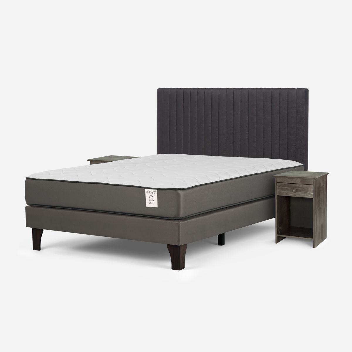 ROSEN - Cama Europea New Style 2 Plus 2 Plazas + Respaldo + 2 Veladores Rosen