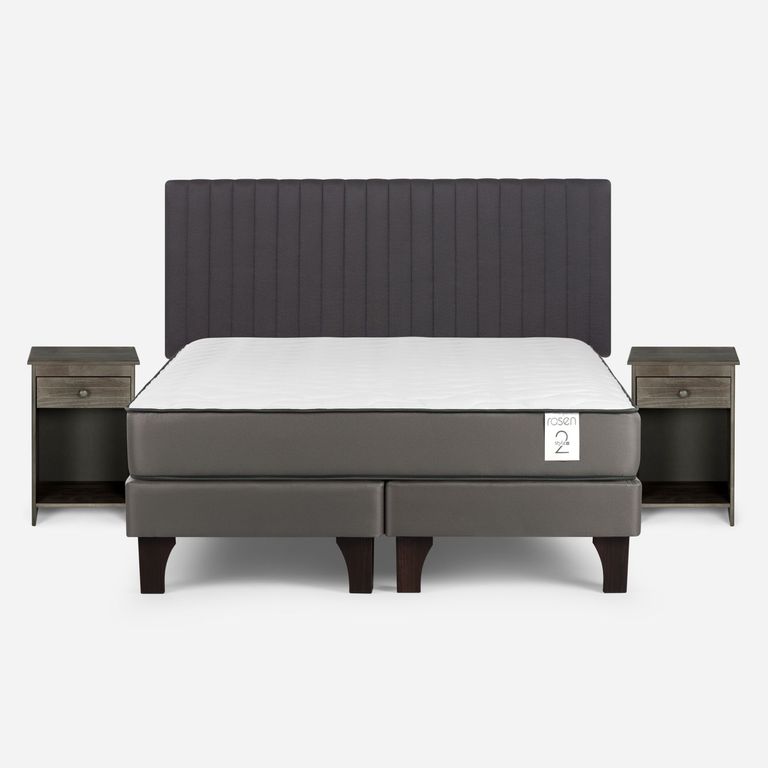 Cama Europea New Style 2 Plus Plus 2 Plazas x 2.00 mt Base Dividida + Respaldo + 2 Veladores