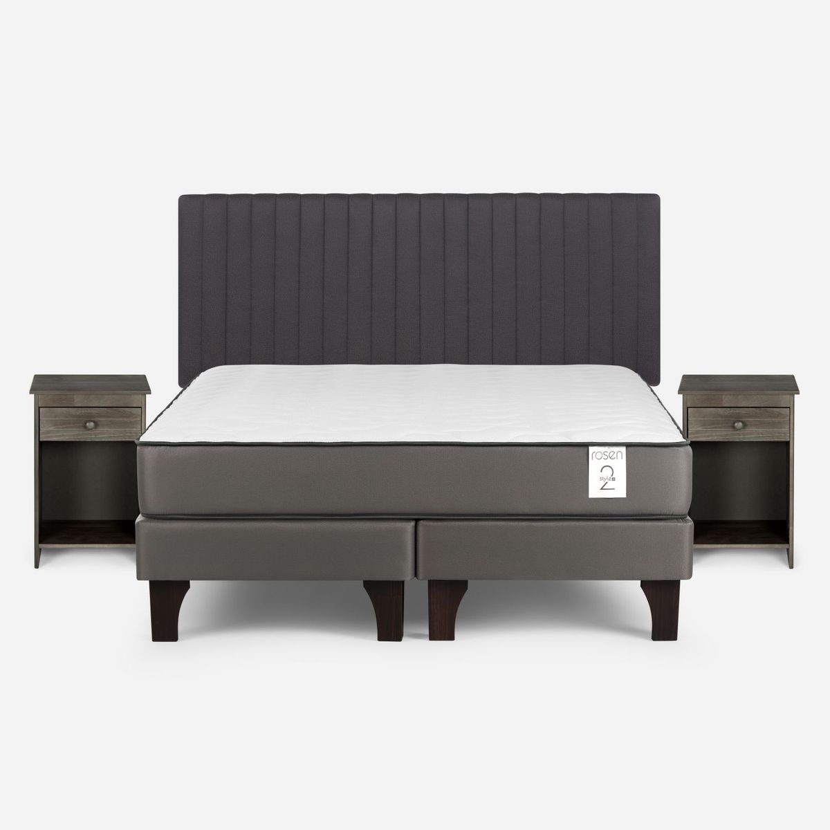 ROSEN - Cama Europea New Style 2 Plus 2 Plazas x 2.00 mt Base Dividida + Respaldo + 2 Veladores Rosen