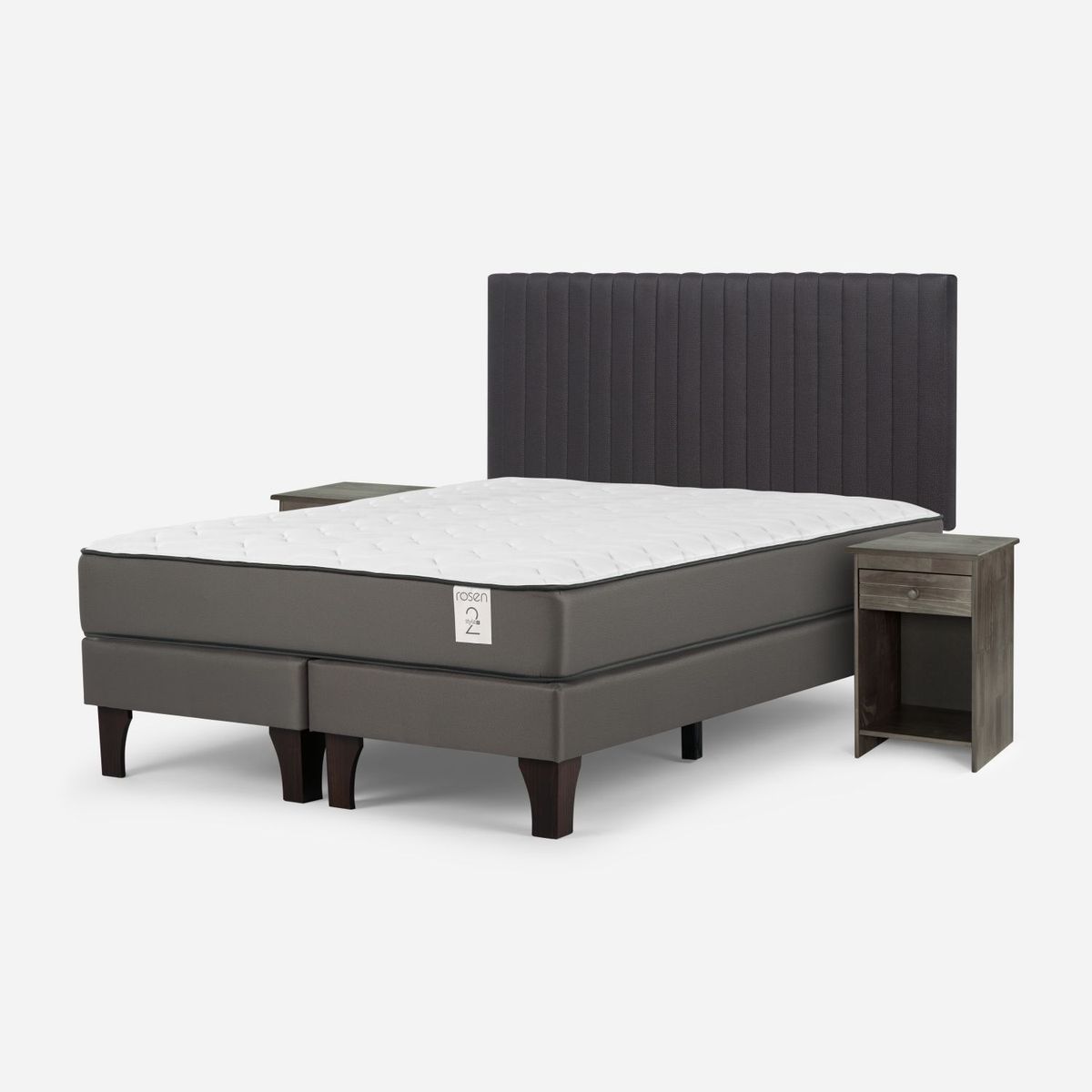 ROSEN - Cama Europea New Style 2 Plus 2 Plazas x 2.00 mt Base Dividida + Respaldo + 2 Veladores Rosen