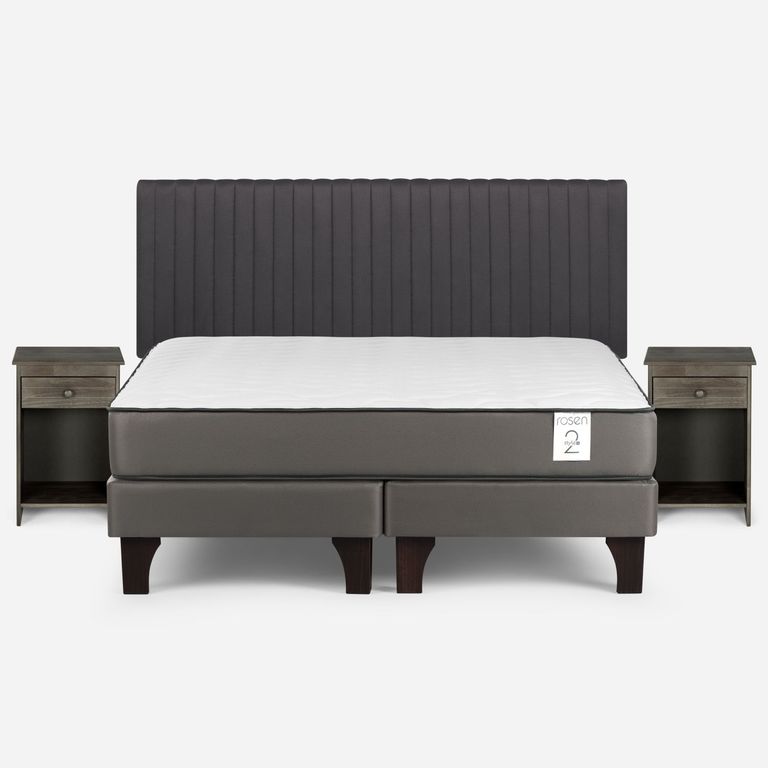 Cama Europea New Style 2 Plus Plus King x 2.00 mt Base Dividida + Respaldo + 2 Veladores