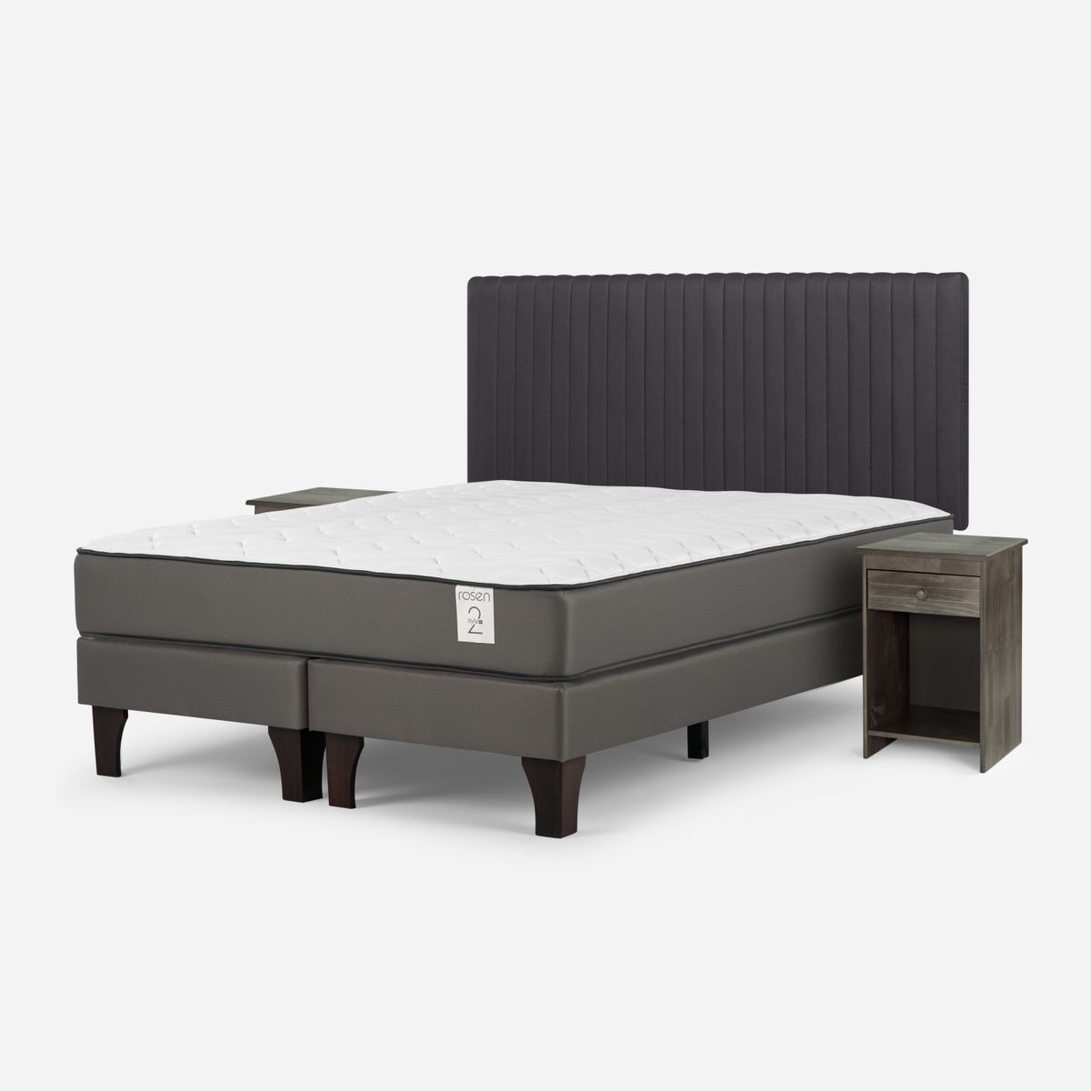 ROSEN - Cama Europea New Style 2 Plus King + Respaldo + 2 Veladores Rosen