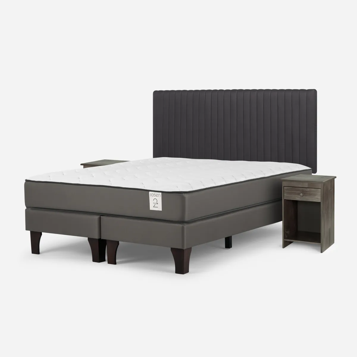 ROSEN - Cama Europea New Style 2 Plus King + Respaldo + 2 Veladores Rosen