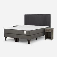 Cama Europea New Style 2 Plus King + Respaldo + 2 Veladores