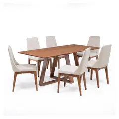 DECOCASA - Juego De Comedor Avena 180+6 Sillas Elsie Beige