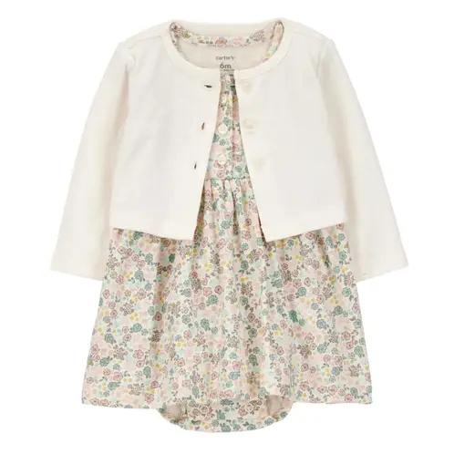 CARTER'S - Conjunto 2 Piezas Vestido con Cubre Pañal y Chaleco Bebé Niña