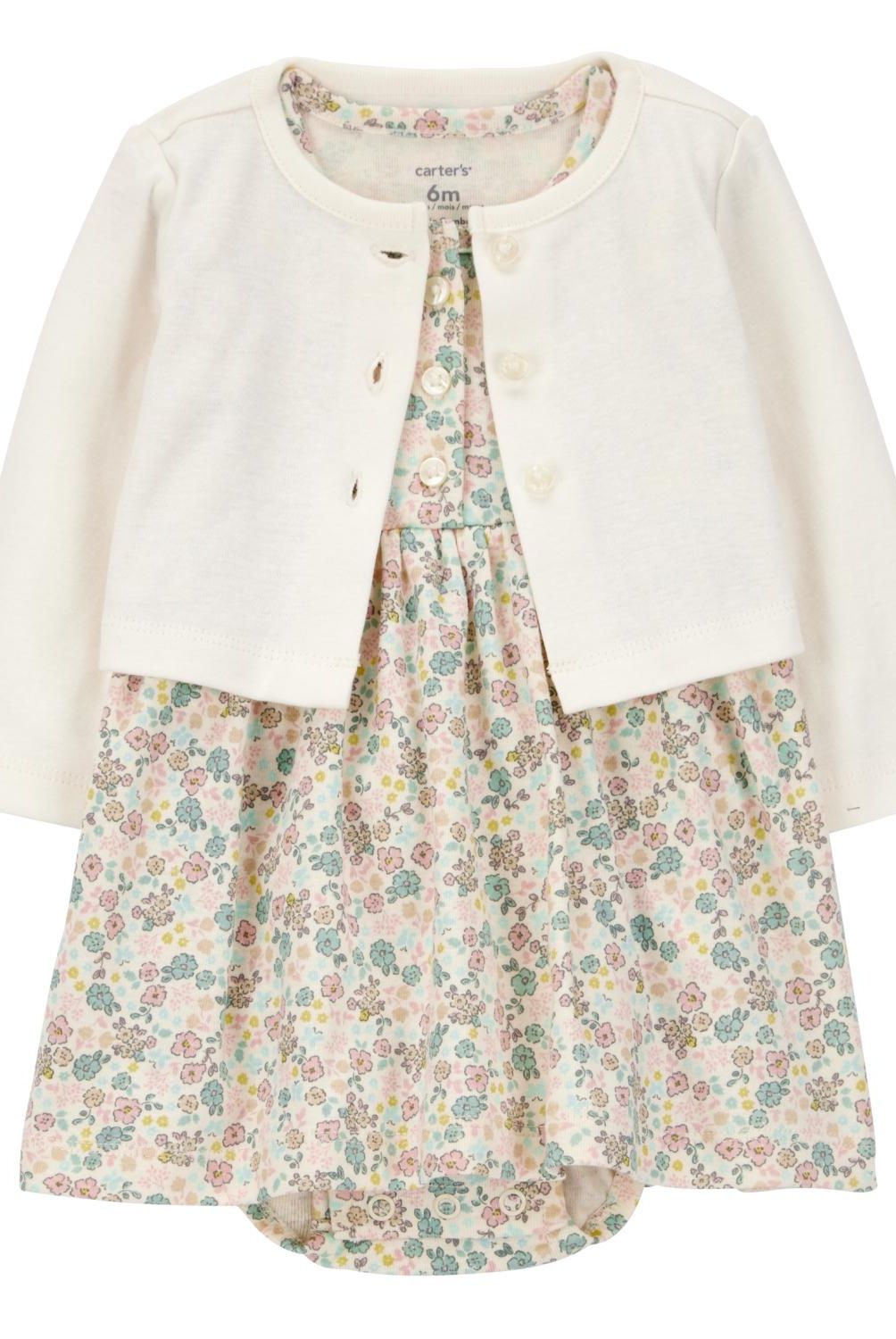 CARTER'S - Conjunto 2 Piezas Vestido con Cubre Pañal  y Chaleco Bebé Niña Carter's