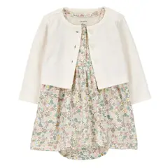 CARTER'S - Conjunto 2 Piezas Vestido con Cubre Pañal y Chaleco Bebé Niña