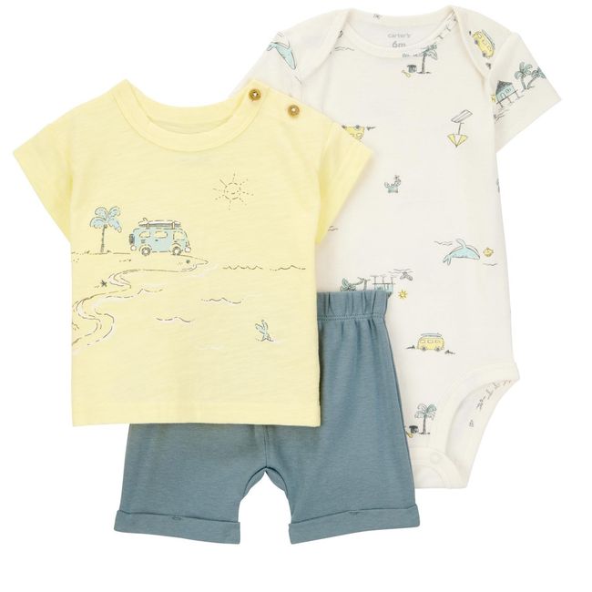 CARTER'S - Conjunto 3 Piezas Polera, Short y Body Bebé Niño Carter's